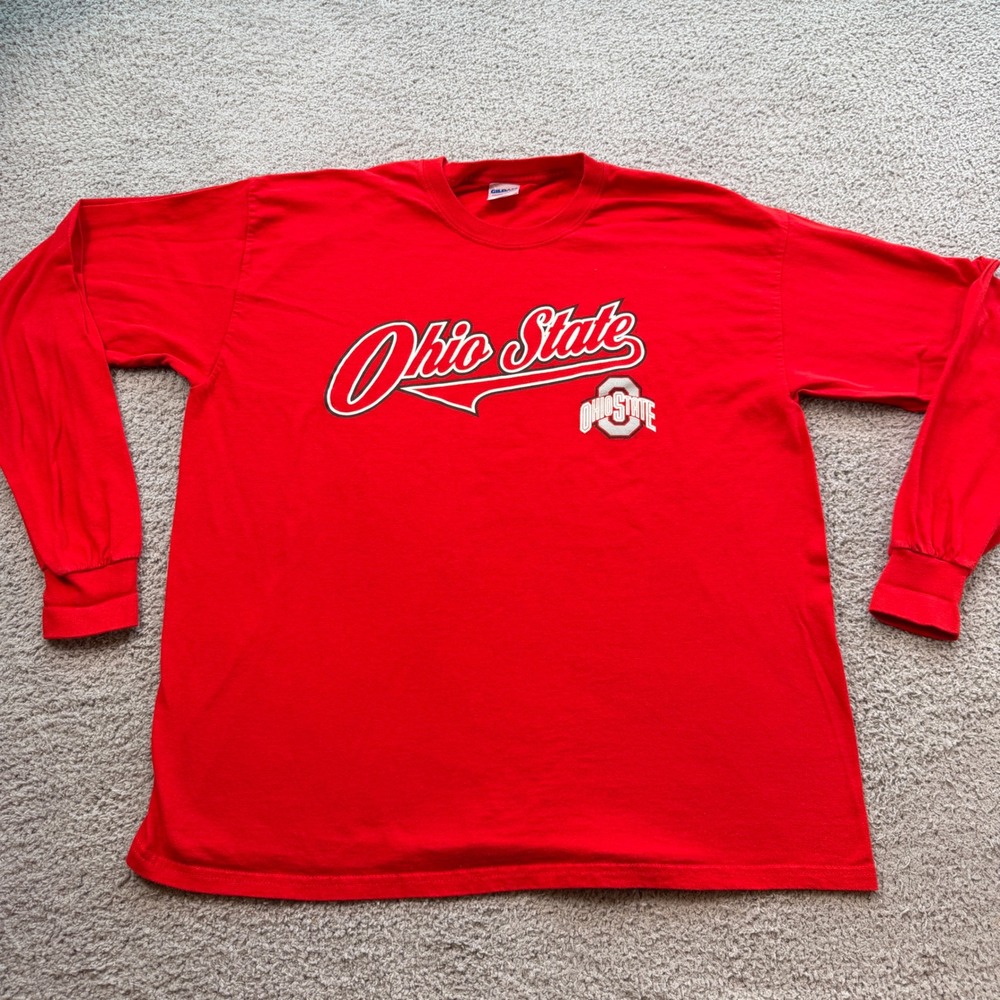 Gildan Ohio State Buckeyes Long Sleeve T-Shirt Red XL Men OSU Block O Logo